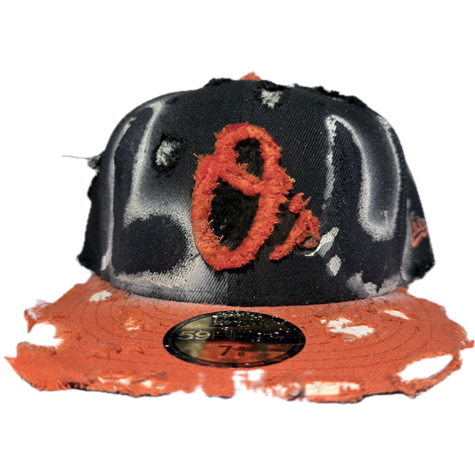 ORANGE AND BLACK “LOUVE” FITTED CAP