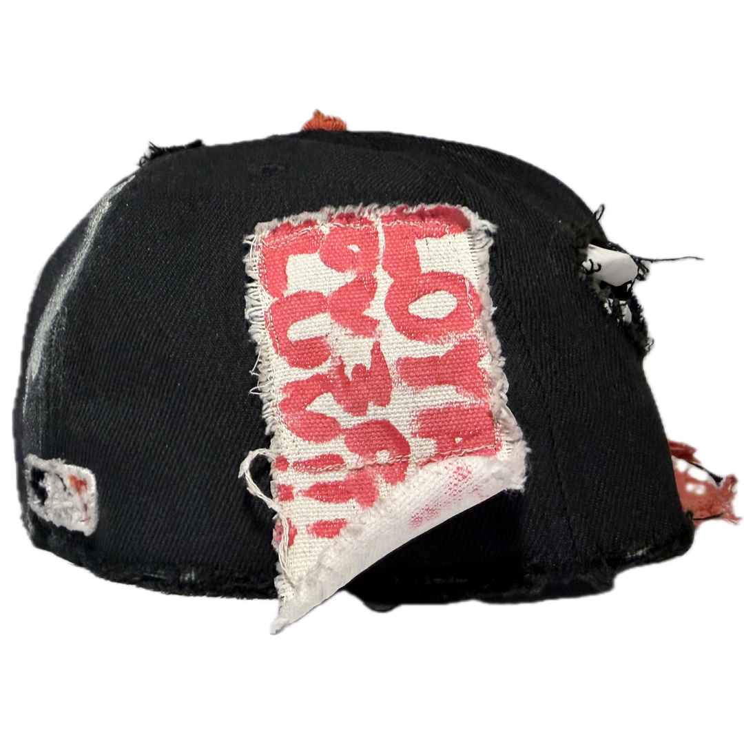 ORANGE AND BLACK “LOUVE” FITTED CAP