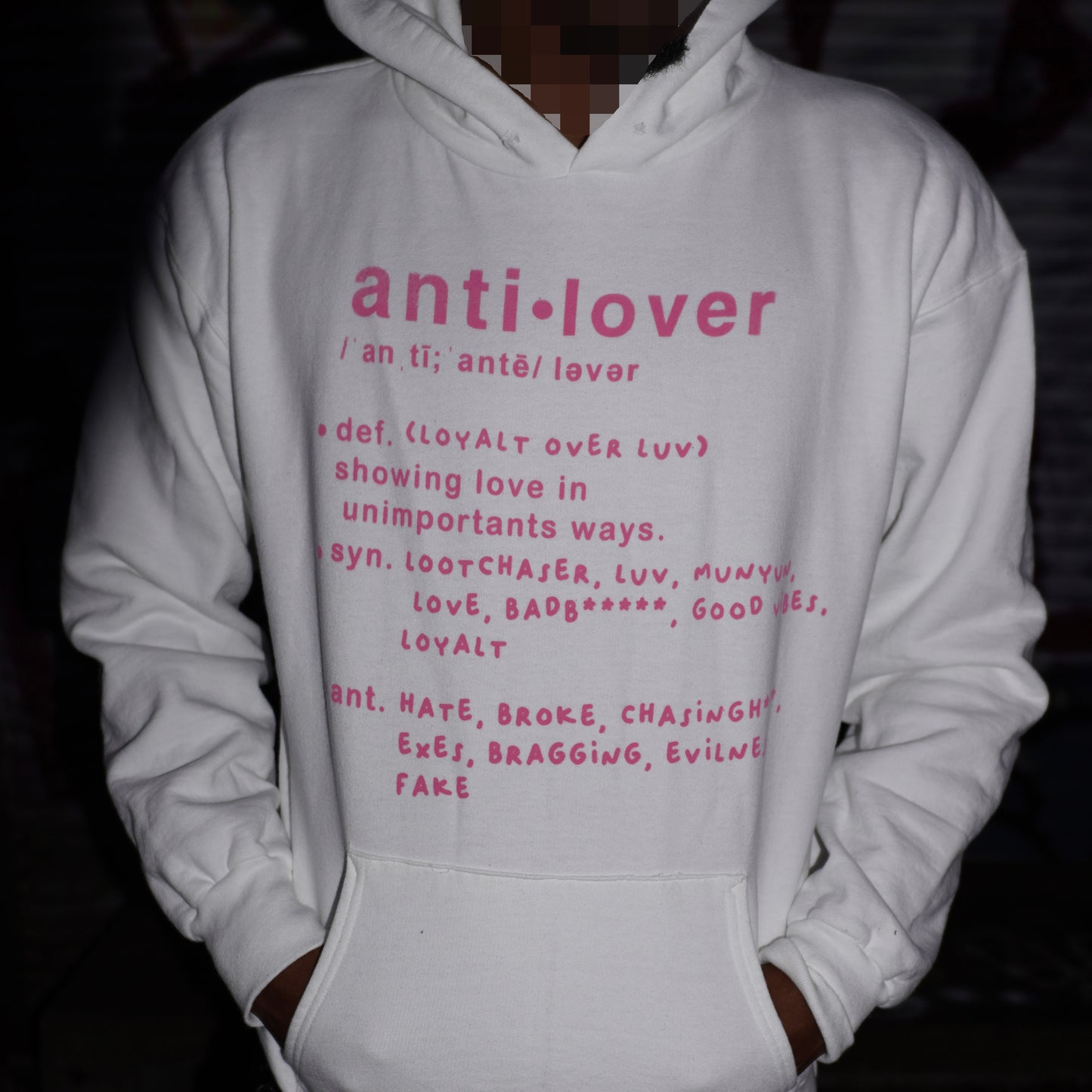 WHITE AND PINK ANTIPEDIA HEAVYWEIGHT HOODIE