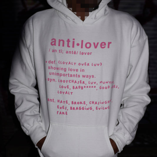 WHITE AND PINK ANTIPEDIA HEAVYWEIGHT HOODIE